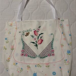 Vintage Linen Embroidered Floral Tote Bag - Cream and Yellow